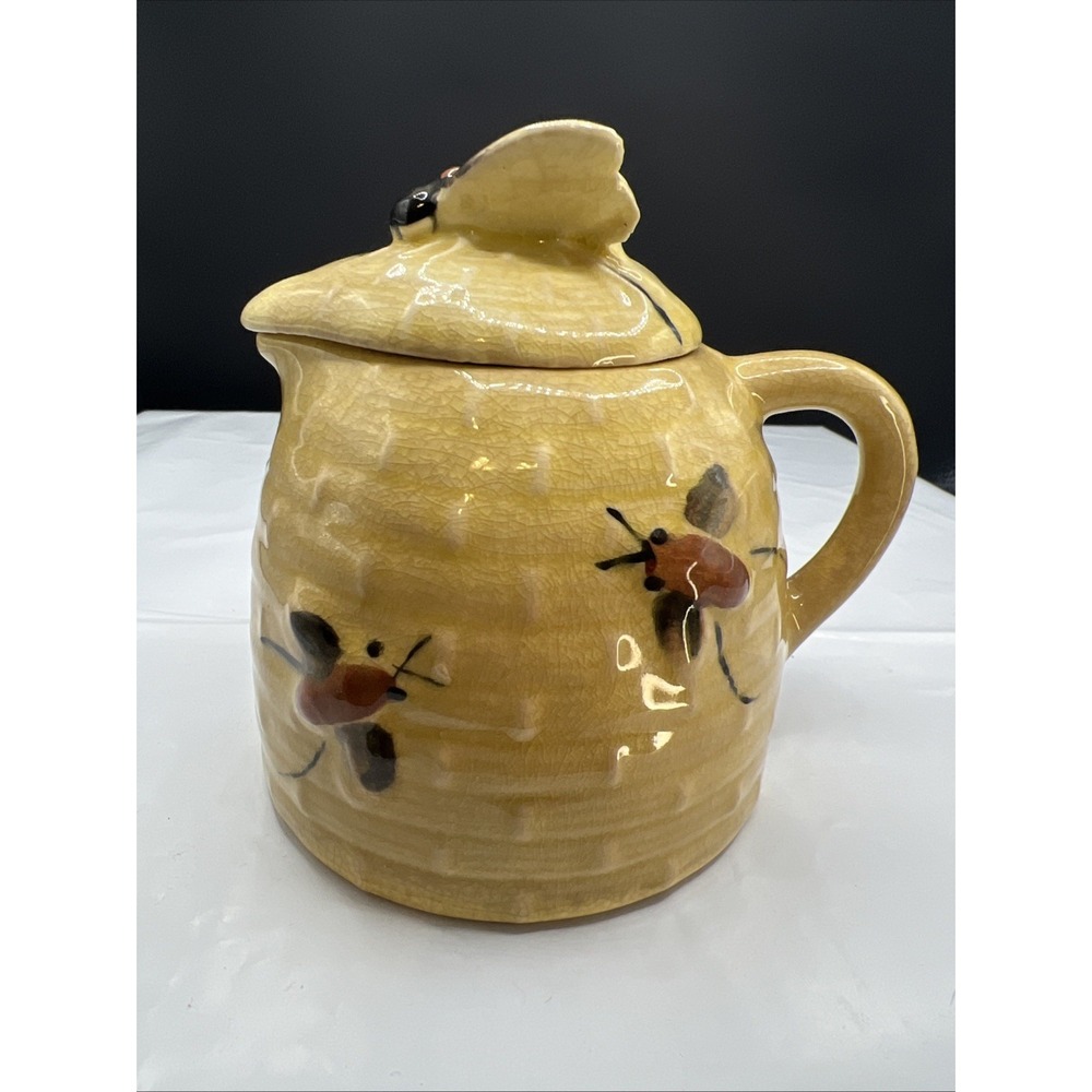 Vintage Ceramic Beehive Honey Pot Syrup Pitcher Jar with Lid & Cork Japan